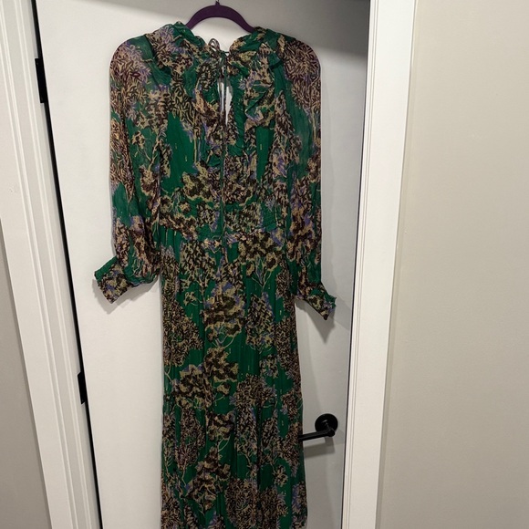 Anthropologie Green and Purple Floral Long Sleeve Dress - Picture 3 of 6